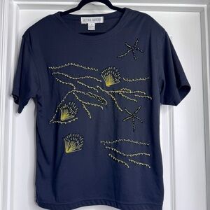 Vintage Victoria Harbour Beaded Beach Short Sleeve Tee Shirt Size Medium